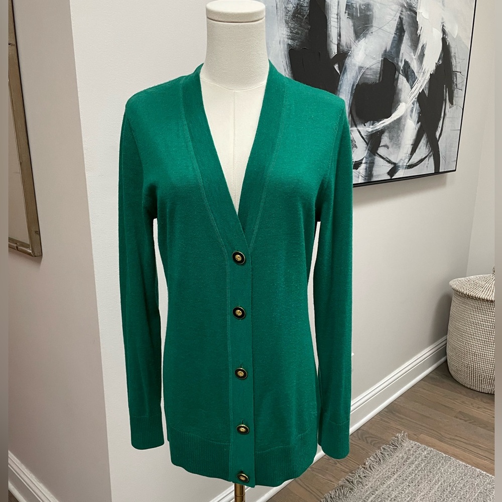 Tory Burch Women’s Green 100% Merino Wool Button Down Knit Cardigan Sweater
